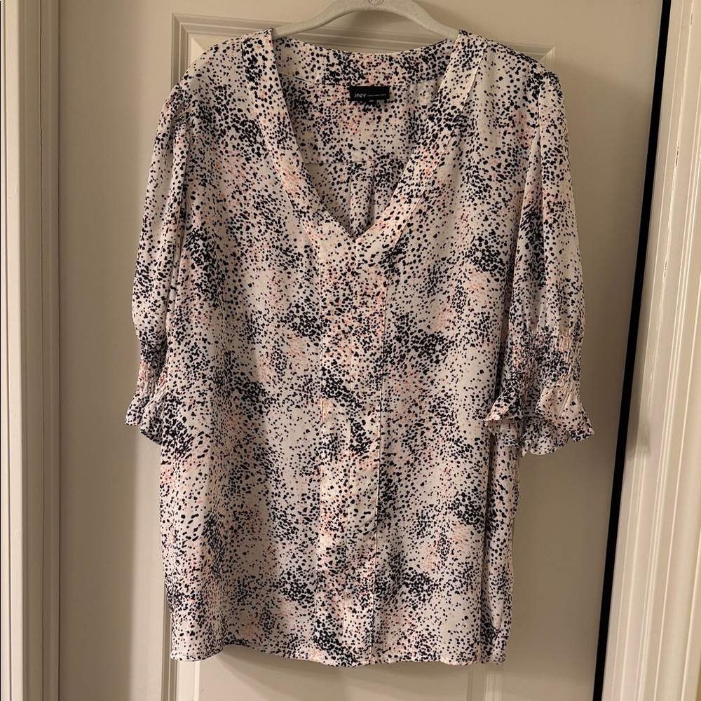 Jones New York V-Neck Blouse - Pink and Black Pattern